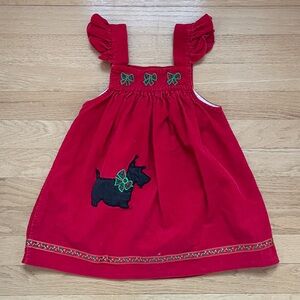 VINTAGE 90s BLOOMINGDALE’S VGUC Corduroy Scottie Dog Appliqué Christmas Dress
